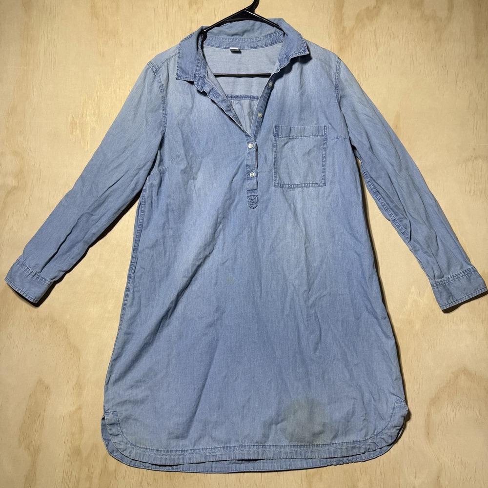 Old Navy Women's Chambray Shirt Dress Size L Blue Denim Look Long Sleeve